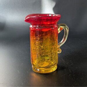 Amberina Crackle Glass Mini Pitcher 4" Tall Rainbow Art Glass